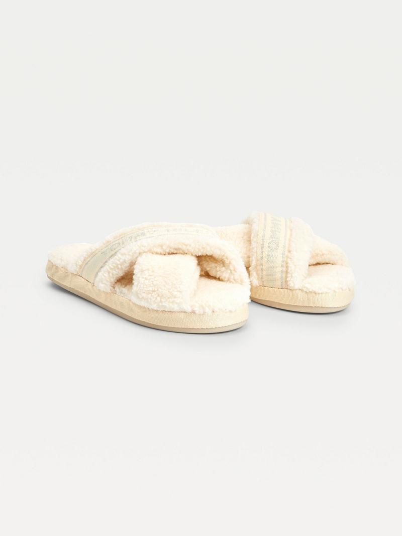 Claquette Tommy Hilfiger Crisscross Sherpa Chaussons Femme Blanche | FR_W21615