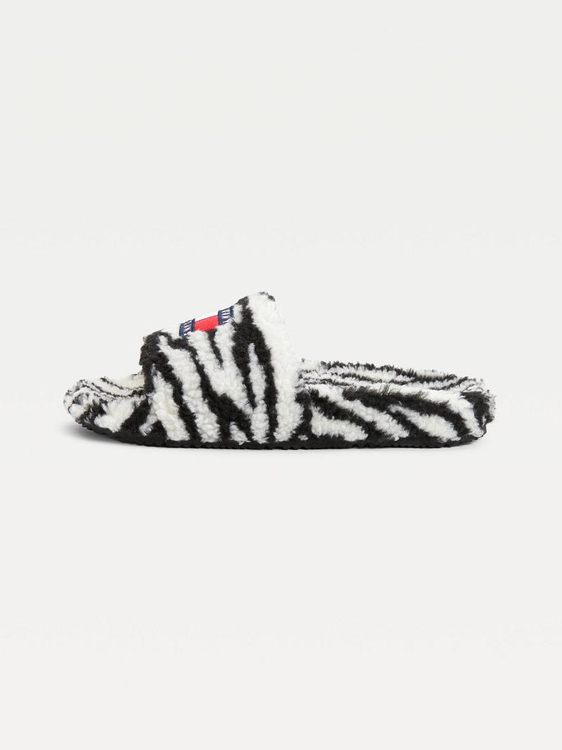 Claquette Tommy Hilfiger Zebra Femme Noir Blanche | FR_W21625