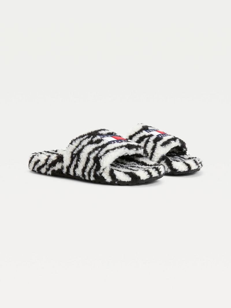 Claquette Tommy Hilfiger Zebra Femme Noir Blanche | FR_W21625