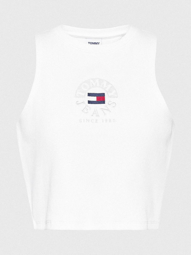 Hauts Tommy Hilfiger Circle Logo Cropped Tank Femme Blanche | FR_W21489