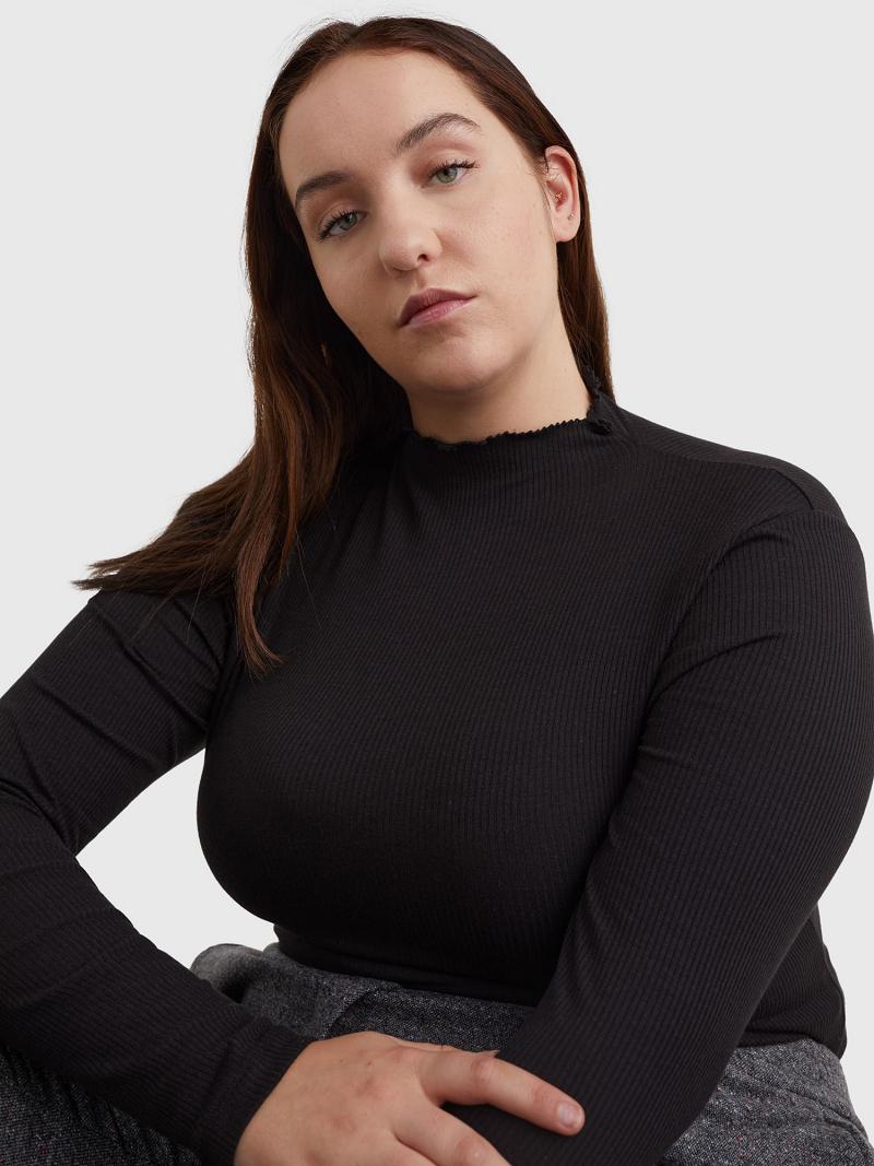 Hauts Tommy Hilfiger Curve Long-Sleeve Stretch Femme Noir | FR_W21492