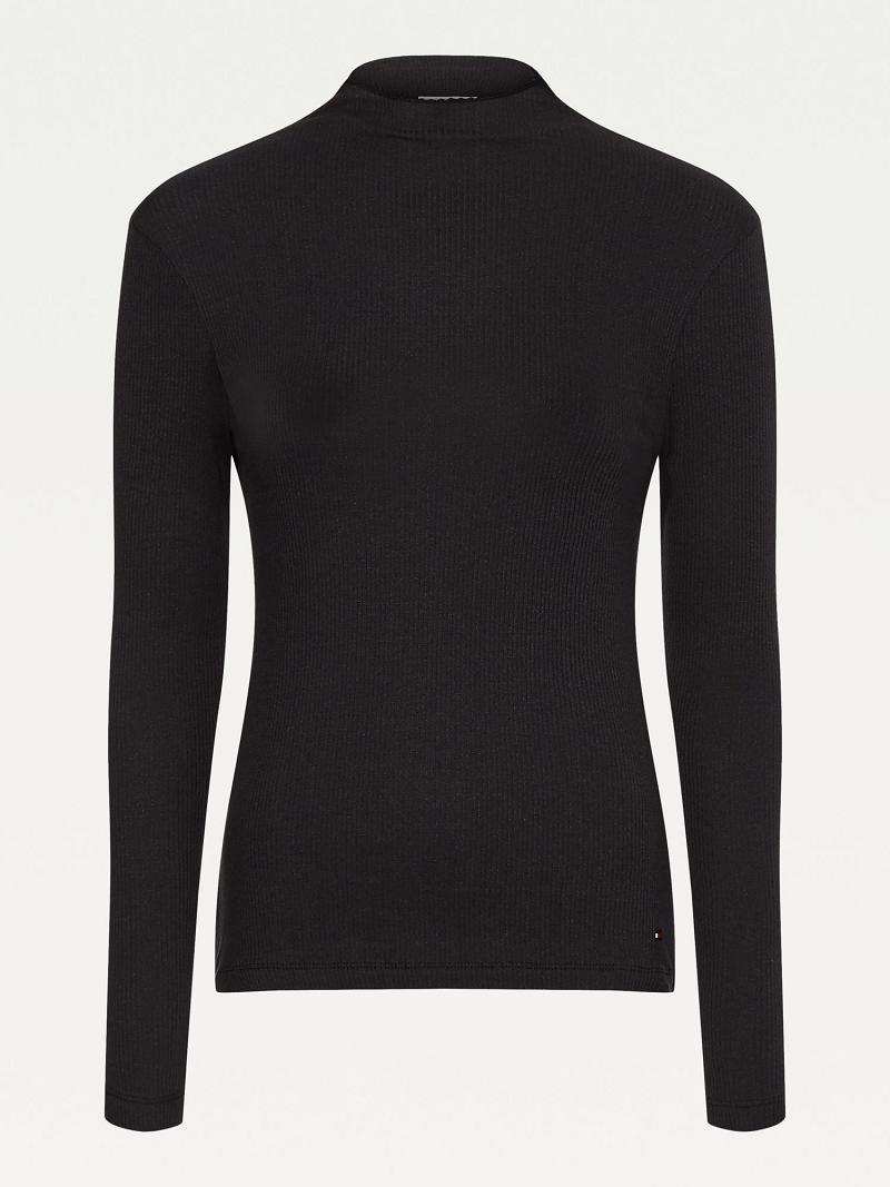 Hauts Tommy Hilfiger Curve Long-Sleeve Stretch Femme Noir | FR_W21492