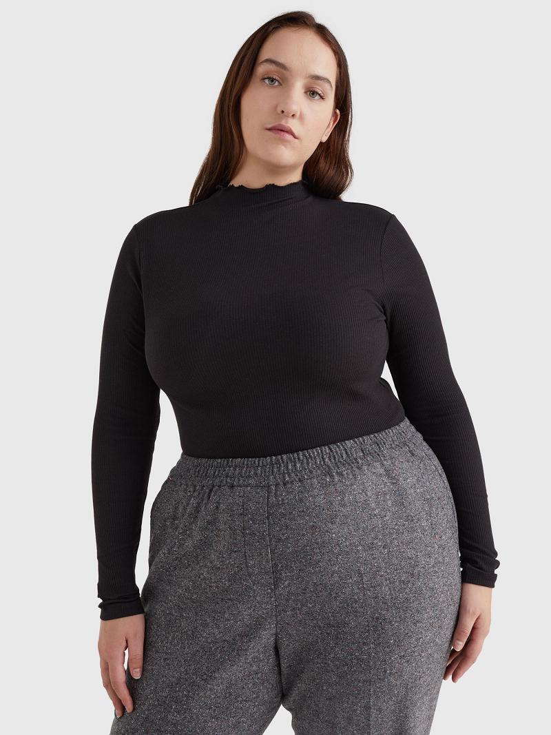 Hauts Tommy Hilfiger Curve Long-Sleeve Stretch Femme Noir | FR_W21492