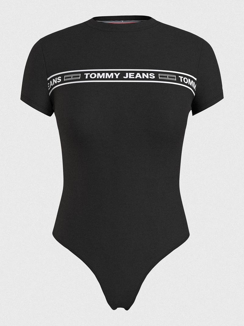 Hauts Tommy Hilfiger Logo Cut-Out Bodysuit Femme Noir | FR_W21498