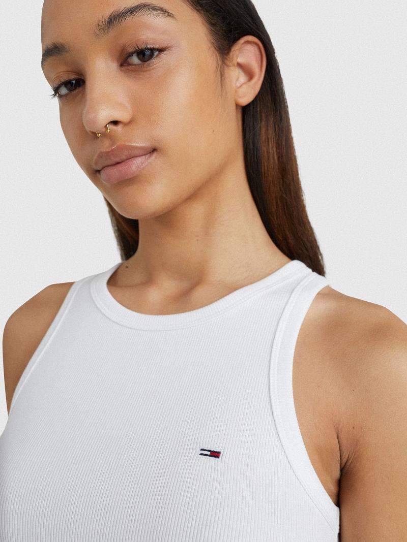 Hauts Tommy Hilfiger Ribbed Tank Femme Blanche | FR_W21504