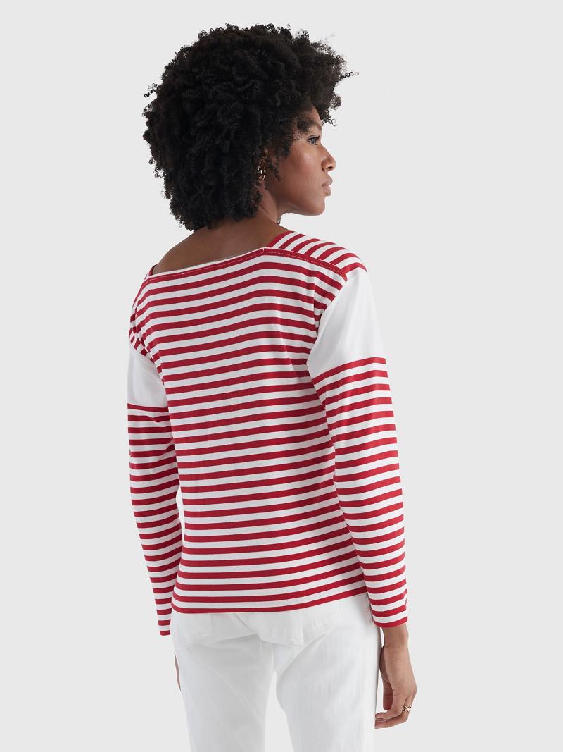 Hauts Tommy Hilfiger Stripe Square-Neck Femme Rouge | FR_W21509