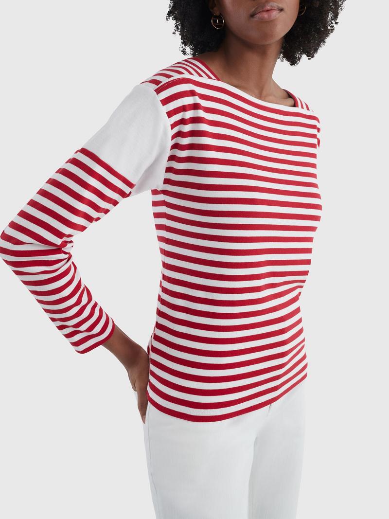 Hauts Tommy Hilfiger Stripe Square-Neck Femme Rouge | FR_W21509