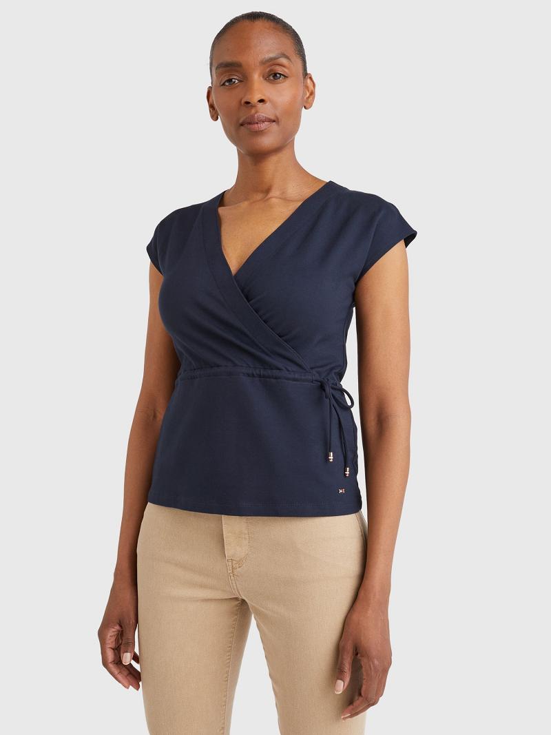 Hauts Tommy Hilfiger Viscose Wrap Femme Bleu | FR_W21512