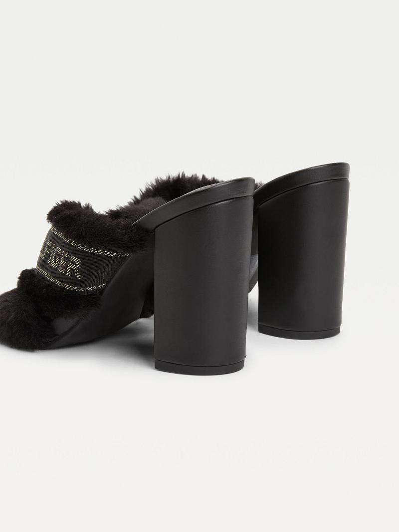 Heeled Sandals Tommy Hilfiger Black Furry Talons Femme Noir | FR_W21604