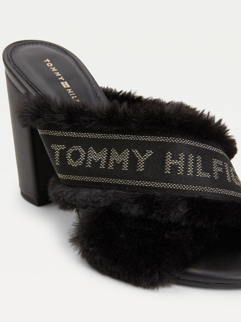 Heeled Sandals Tommy Hilfiger Black Furry Talons Femme Noir | FR_W21604