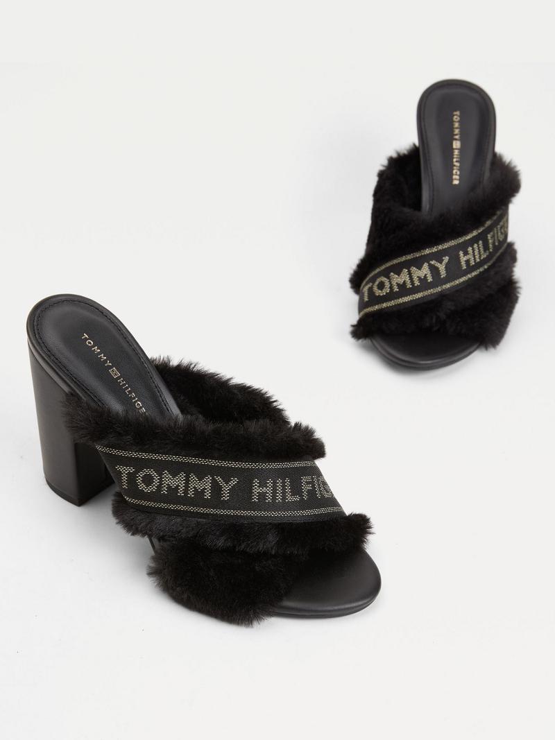 Heeled Sandals Tommy Hilfiger Black Furry Talons Femme Noir | FR_W21604