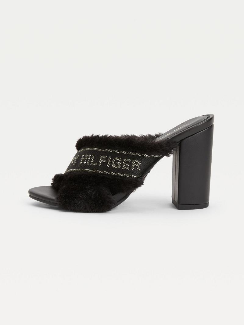 Heeled Sandals Tommy Hilfiger Black Furry Talons Femme Noir | FR_W21604