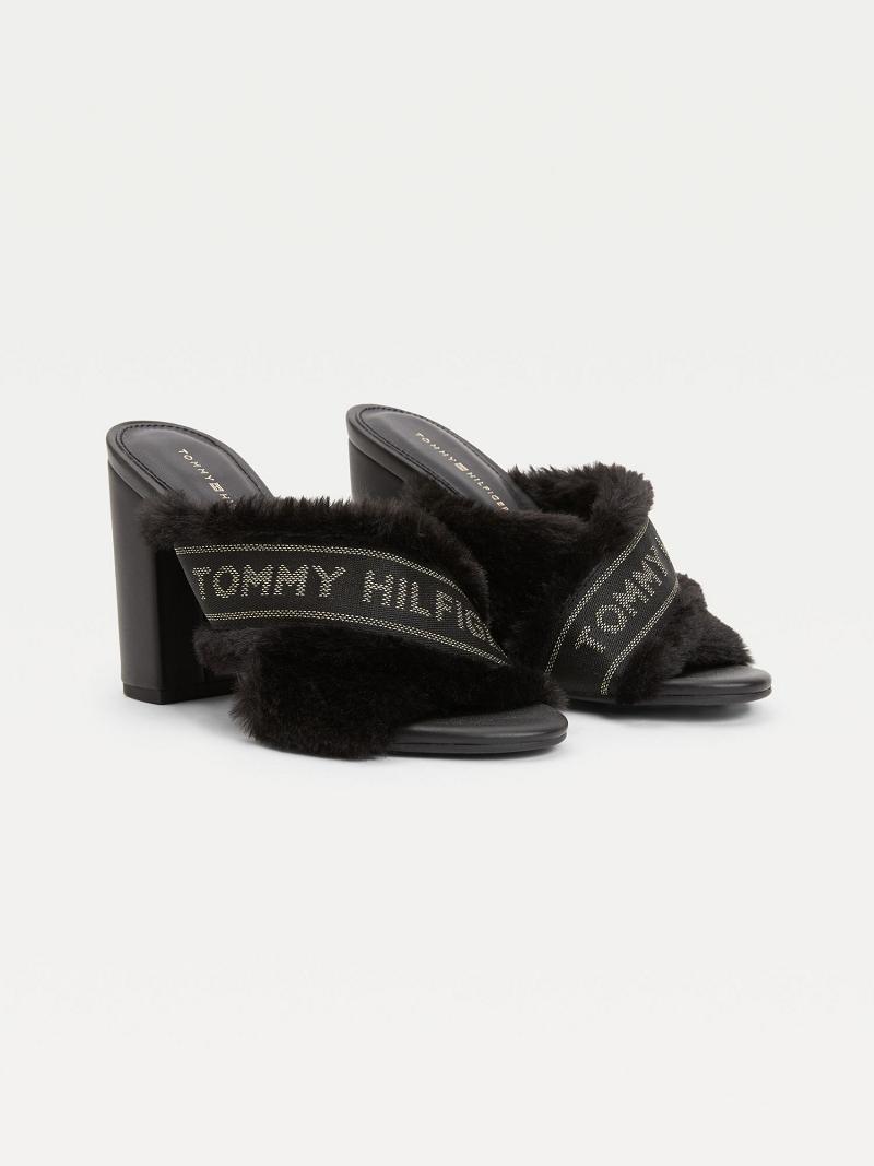 Heeled Sandals Tommy Hilfiger Black Furry Talons Femme Noir | FR_W21604