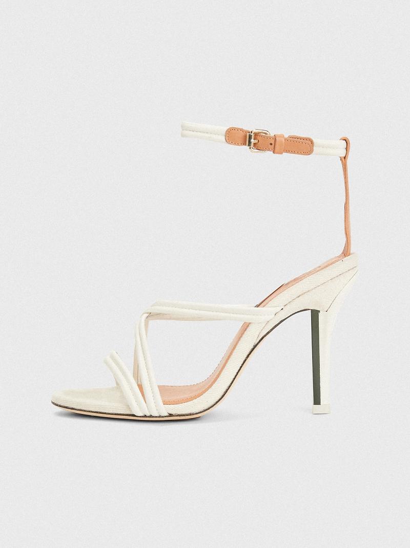 Heeled Sandals Tommy Hilfiger Criss Cross Talons Femme Beige | FR_W21605