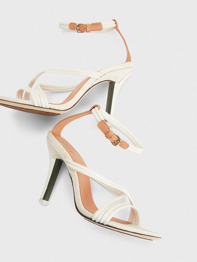 Heeled Sandals Tommy Hilfiger Criss Cross Talons Femme Beige | FR_W21605