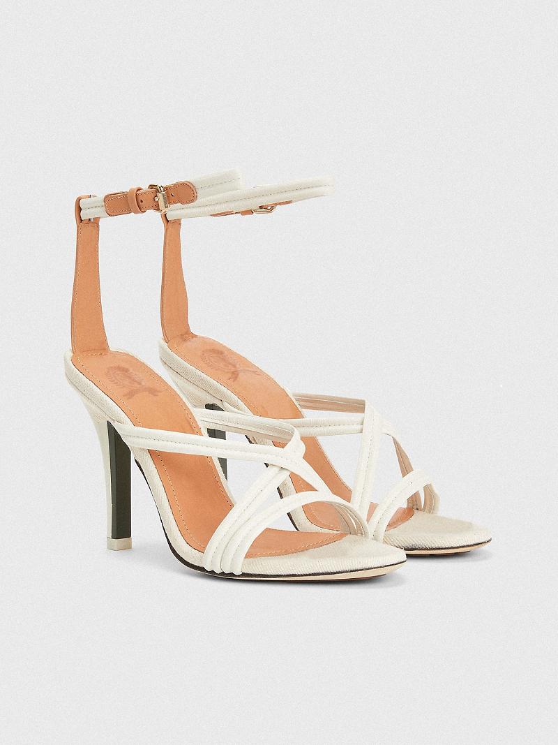 Heeled Sandals Tommy Hilfiger Criss Cross Talons Femme Beige | FR_W21605