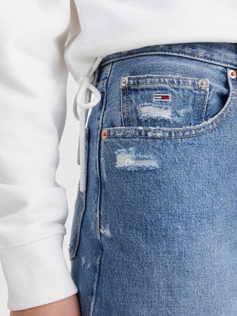 Jean Tommy Hilfiger High Rise Distressed Mom Fit Femme Bleu | FR_W21195