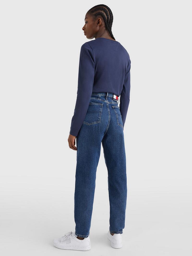 Jean Tommy Hilfiger High Rise Tapered Mom Fit Femme Bleu Marine | FR_W21201