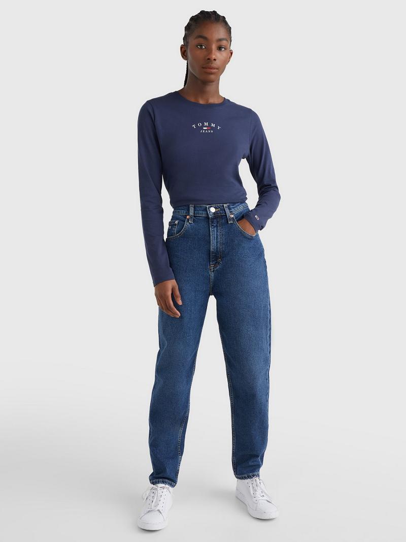 Jean Tommy Hilfiger High Rise Tapered Mom Fit Femme Bleu Marine | FR_W21201