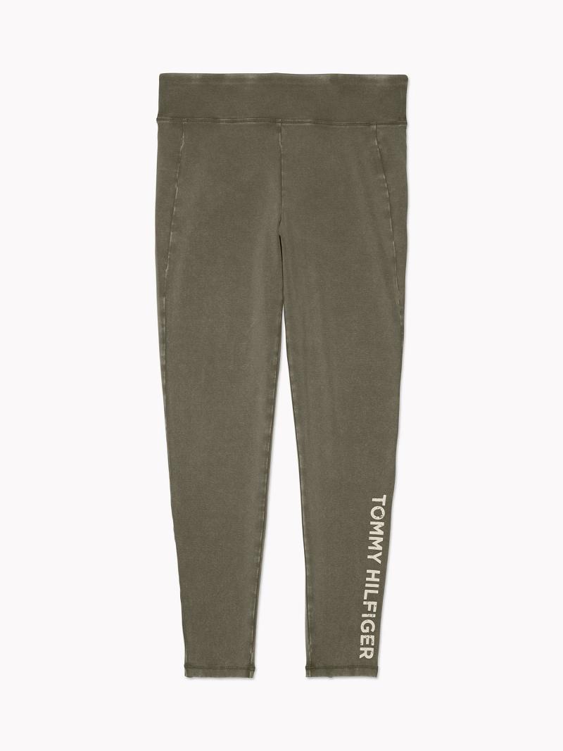 Leggings Tommy Hilfiger Essential Solid Washed Femme Vert Olive | FR_W21223