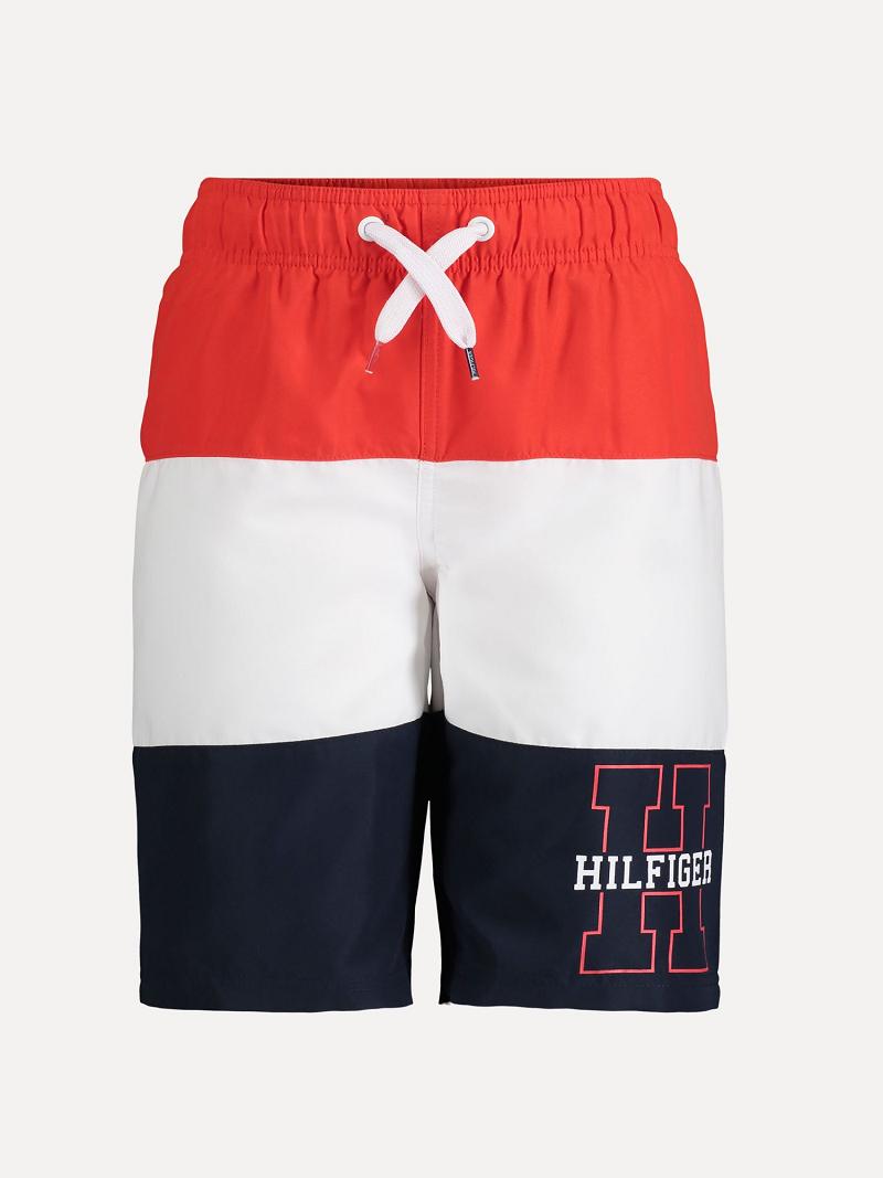 Maillots De Bain Tommy Hilfiger Big Block Stripe Trunk Enfant Rouge | FR_B2143