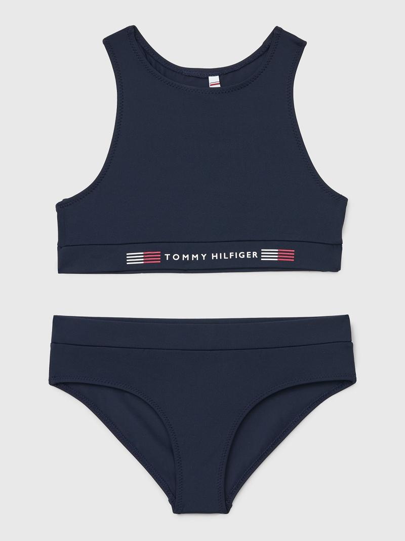 Maillots De Bain Tommy Hilfiger Crop Top Set Enfant Bleu | FR_G1218