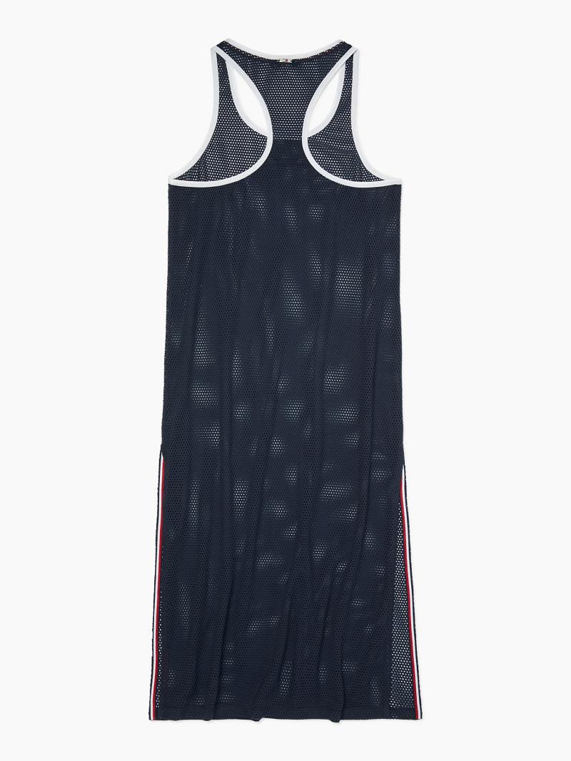 Maillots De Bain Tommy Hilfiger Essential Mesh Racer-Back Cover-Up Femme Bleu | FR_W21417