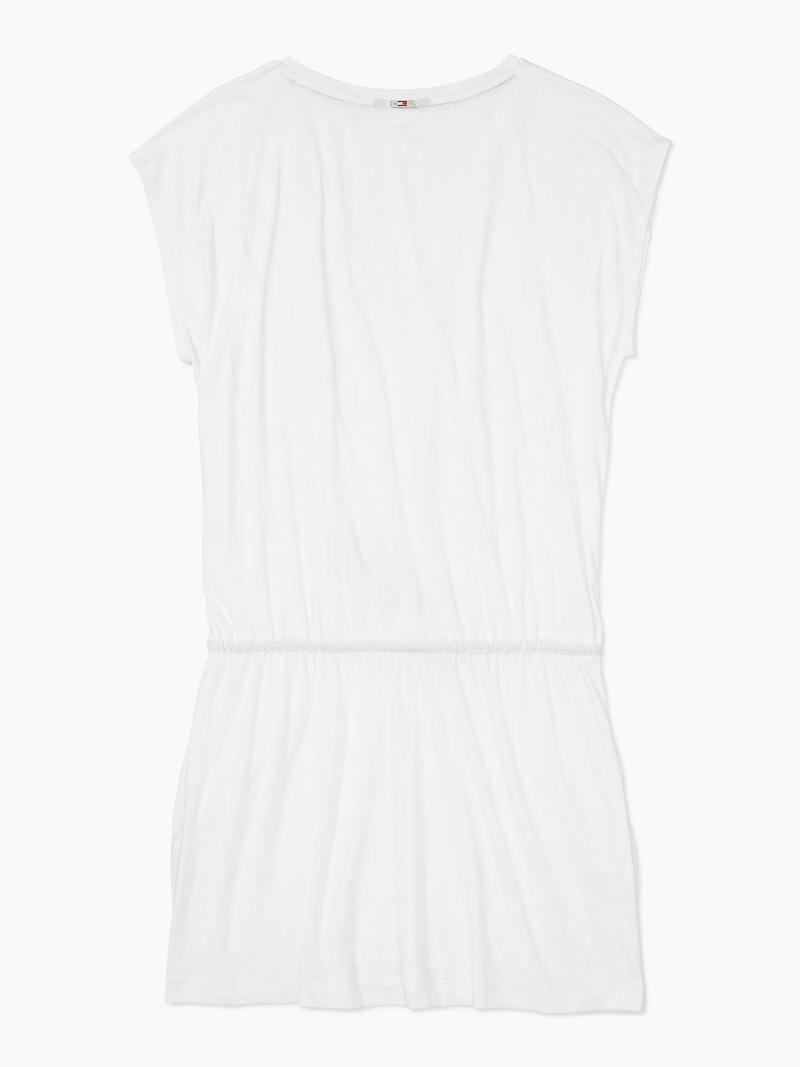 Maillots De Bain Tommy Hilfiger Essential Corta-Sleeve Cover-Up Femme Blanche | FR_W21419