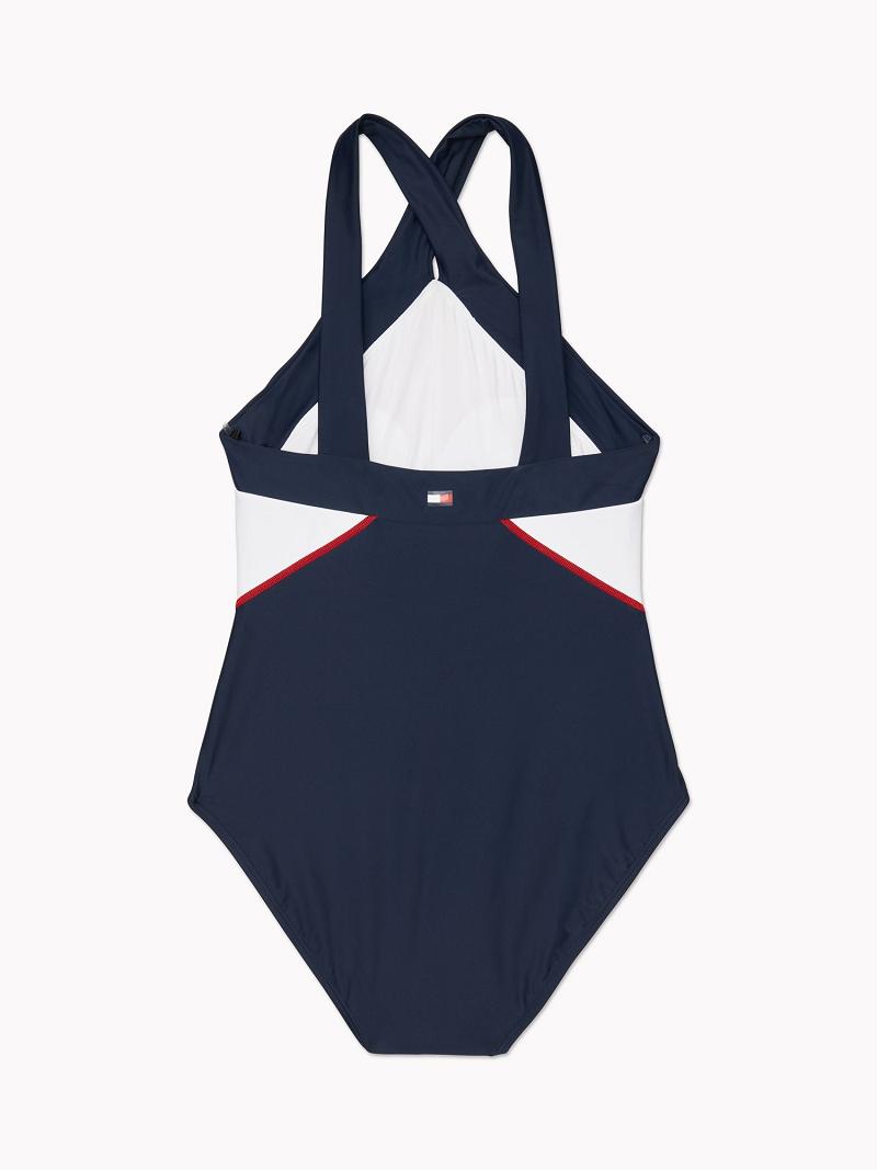 Maillots De Bain Tommy Hilfiger Halter Colorblock One-Piece Femme Rouge | FR_W21420