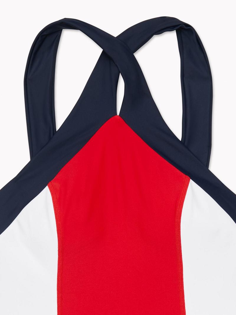 Maillots De Bain Tommy Hilfiger Halter Colorblock One-Piece Femme Rouge | FR_W21420