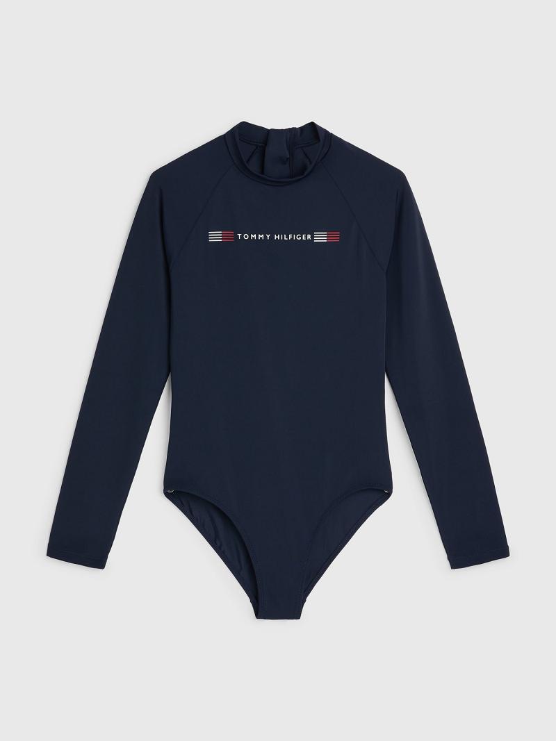 Maillots De Bain Tommy Hilfiger Logo Rashguard Enfant Bleu | FR_G1222