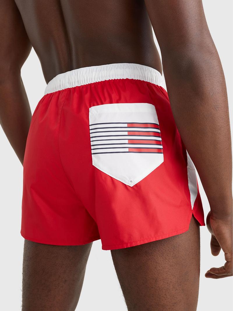 Maillots De Bain Tommy Hilfiger Regular fit hilfiger swim trunk Homme Rouge Blanche | FR_M31107