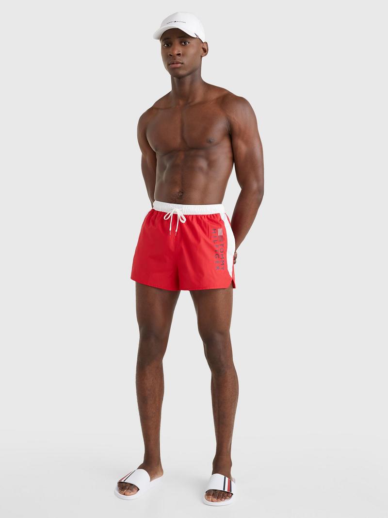 Maillots De Bain Tommy Hilfiger Regular fit hilfiger swim trunk Homme Rouge Blanche | FR_M31107