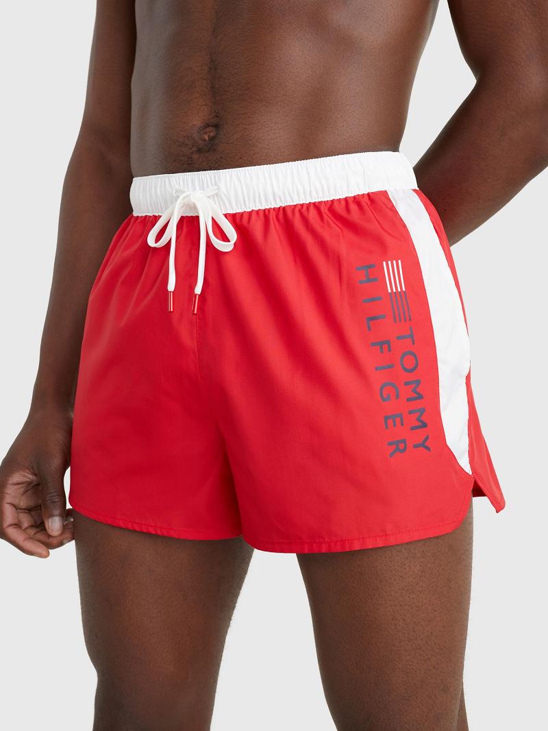 Maillots De Bain Tommy Hilfiger Regular fit hilfiger swim trunk Homme Rouge Blanche | FR_M31107