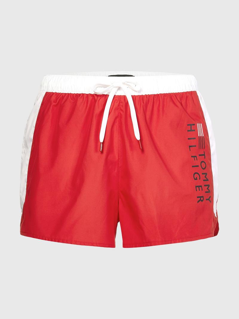 Maillots De Bain Tommy Hilfiger Regular fit hilfiger swim trunk Homme Rouge Blanche | FR_M31107