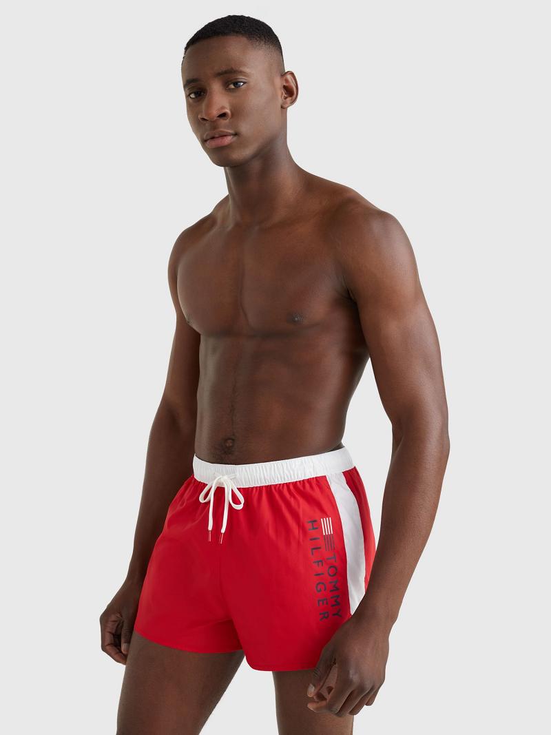 Maillots De Bain Tommy Hilfiger Regular fit hilfiger swim trunk Homme Rouge Blanche | FR_M31107