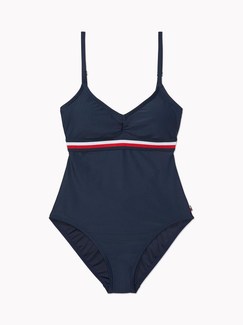 Maillots De Bain Tommy Hilfiger Stripe Cut-Out One-Piece Femme Bleu | FR_W21430