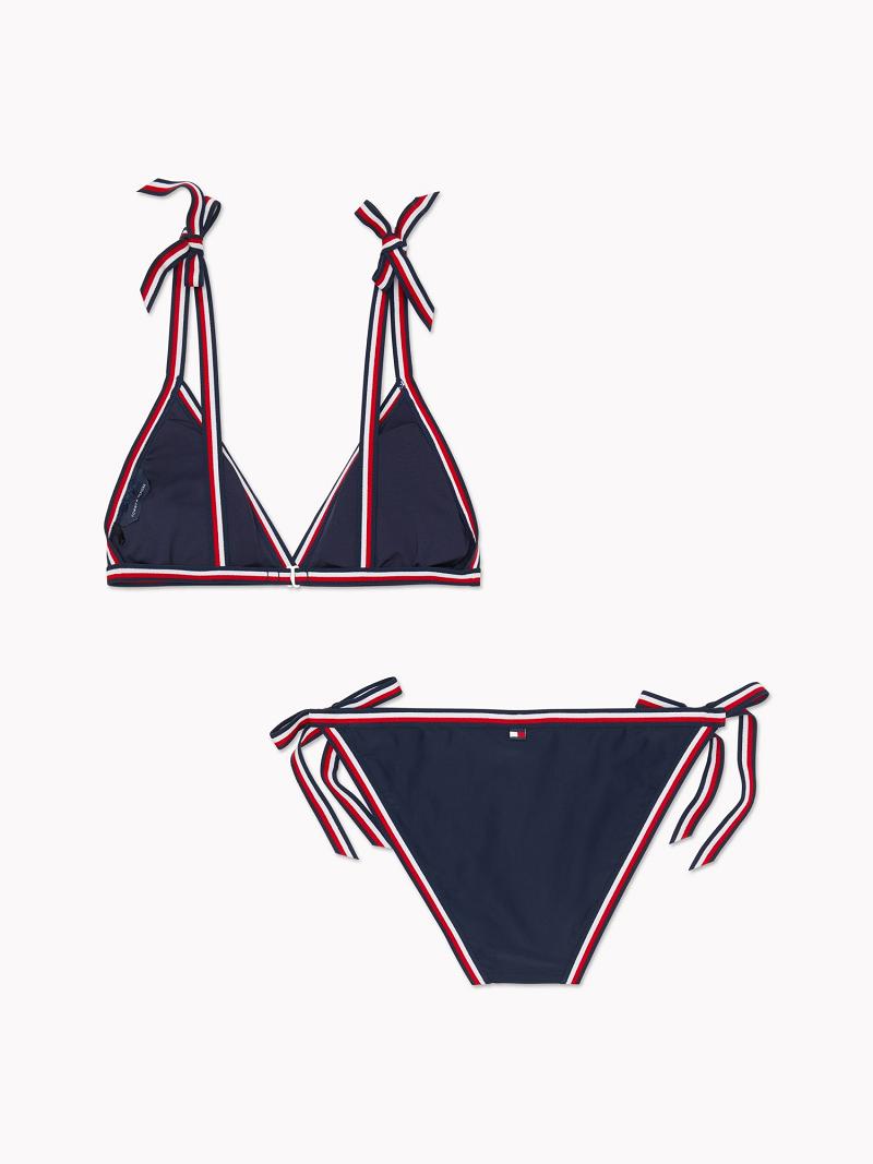 Maillots De Bain Tommy Hilfiger Stripe Tie Bikini Femme Bleu | FR_W21431