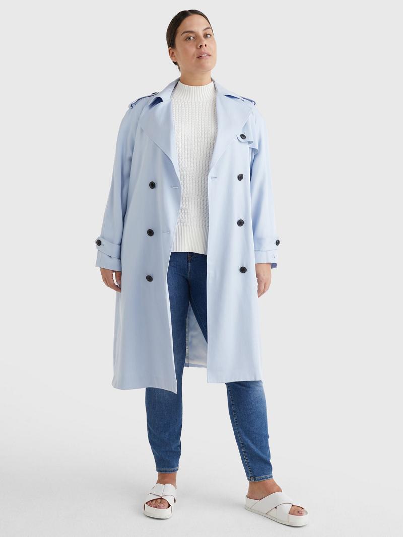 Manteaux Tommy Hilfiger Curve Double-Breasted Trench Femme Bleu | FR_W21027