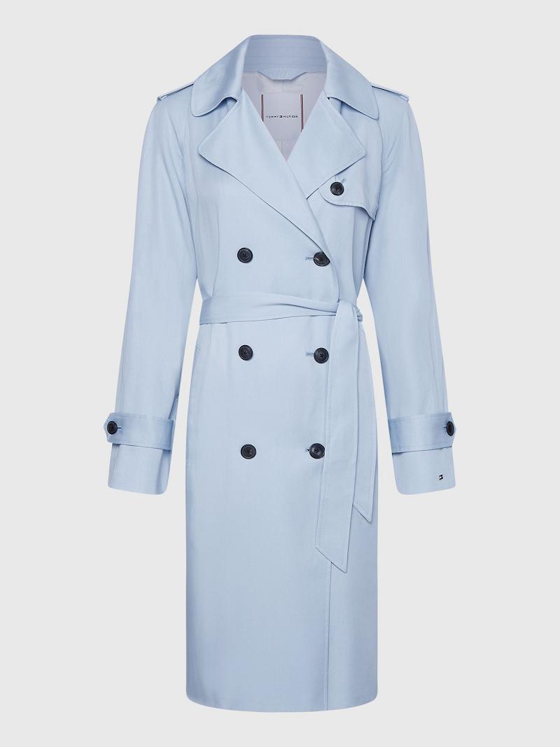 Manteaux Tommy Hilfiger Curve Double-Breasted Trench Femme Bleu | FR_W21027