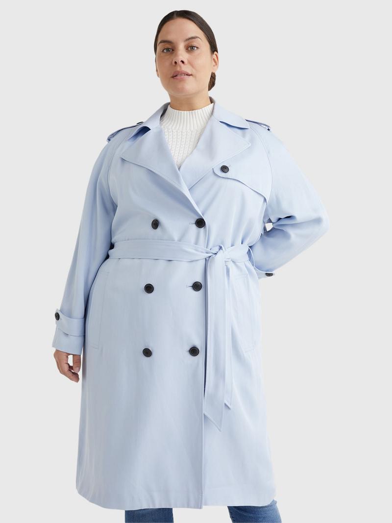 Manteaux Tommy Hilfiger Curve Double-Breasted Trench Femme Bleu | FR_W21027