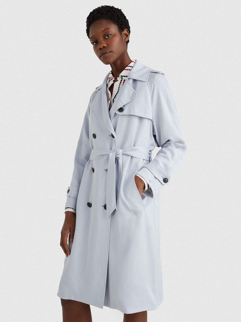 Manteaux Tommy Hilfiger Double-Breasted Trench Femme Bleu | FR_W21029