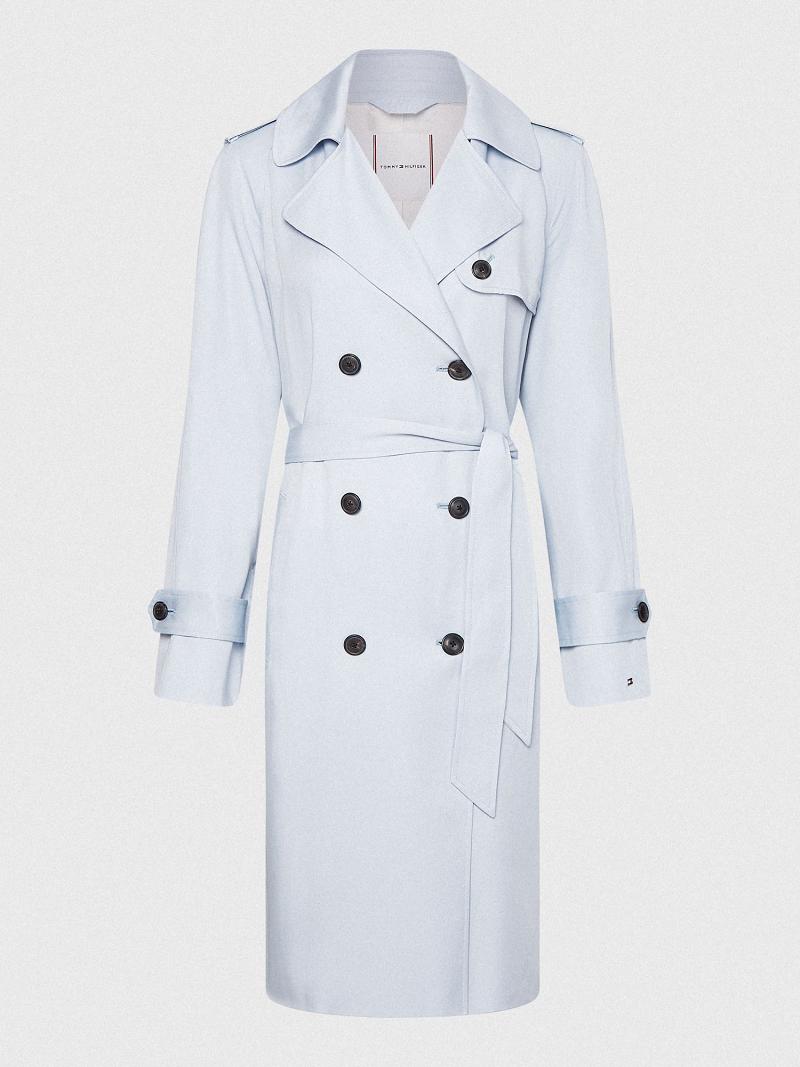 Manteaux Tommy Hilfiger Double-Breasted Trench Femme Bleu | FR_W21029