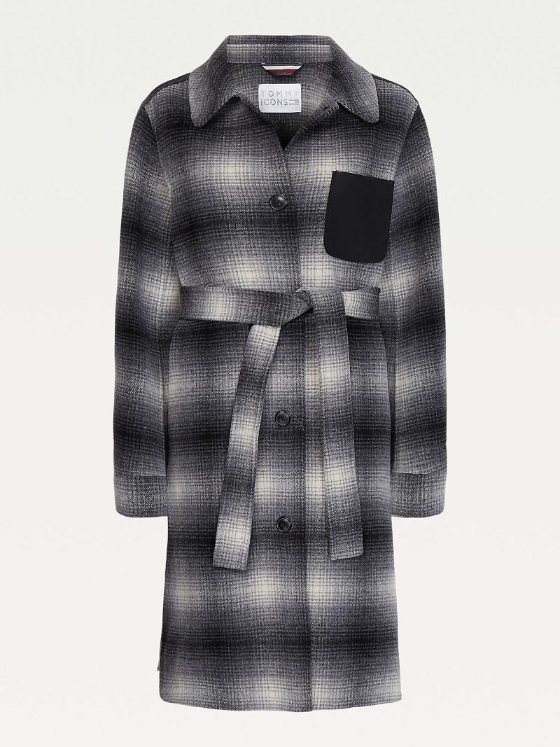 Manteaux Tommy Hilfiger Icon Wool Check Femme Noir Grise | FR_W21034