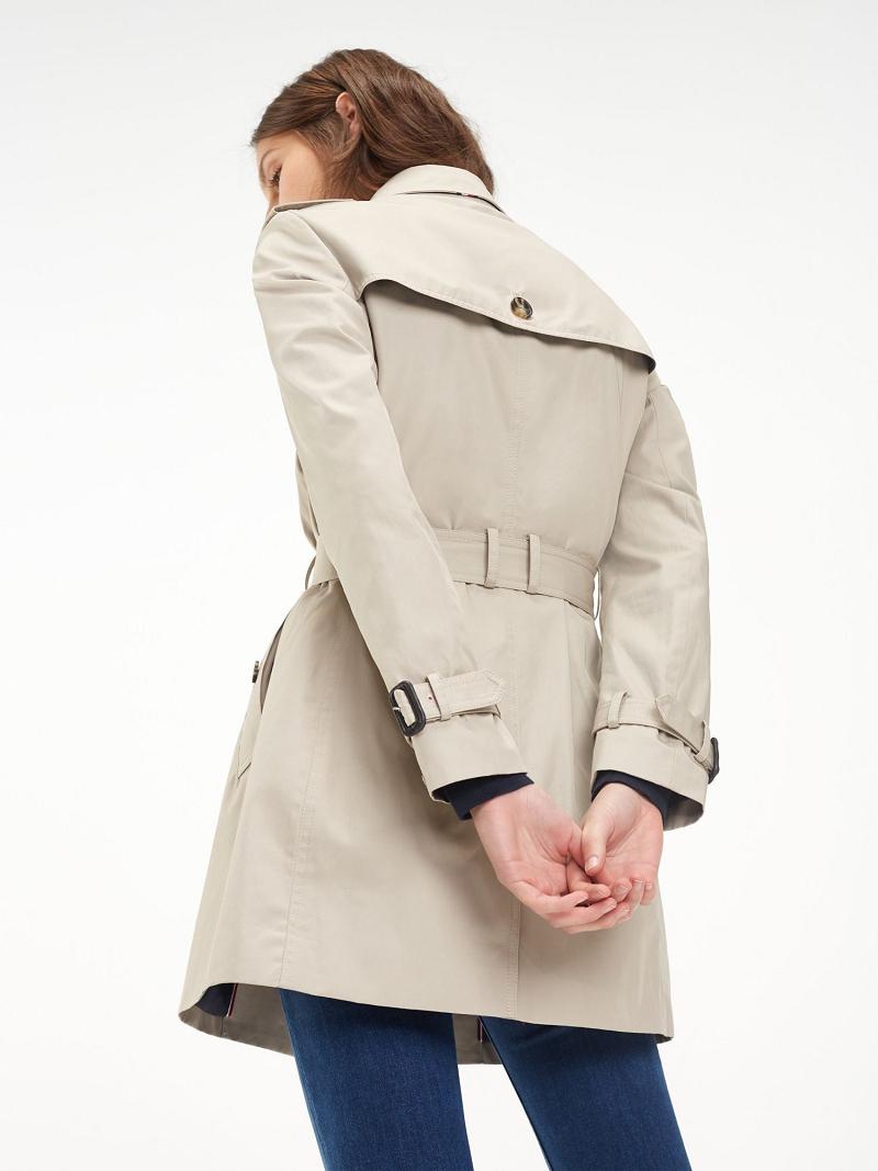 Manteaux Tommy Hilfiger Organic Coton Trench Femme Beige | FR_W21037