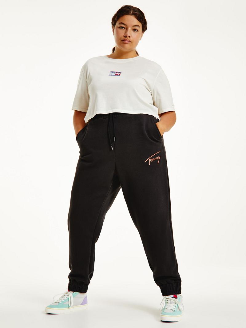 Pantalon Tommy Hilfiger Curve Recycled Signature Sweatpant Femme Noir | FR_W21235