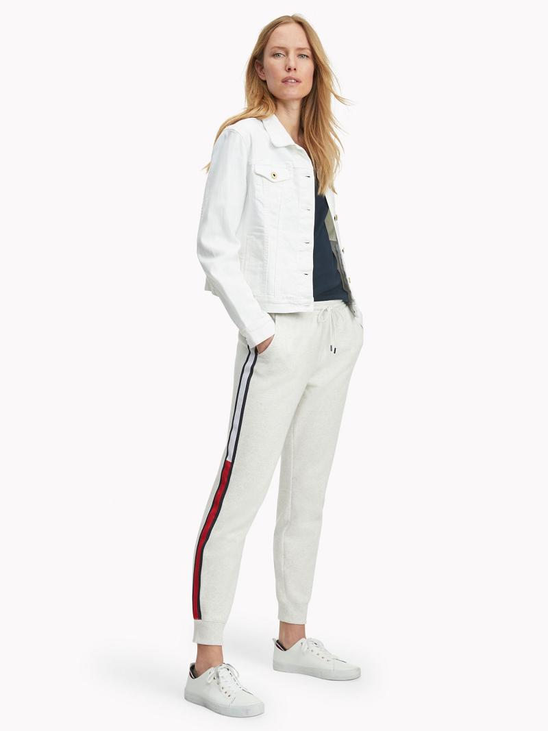 Pantalon Tommy Hilfiger Essential Stripe Sweatpant Femme Blanche | FR_W21243