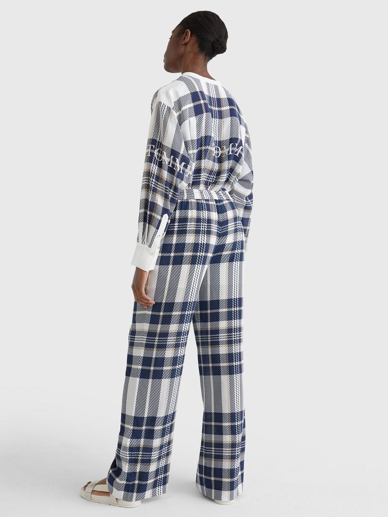 Pantalon Tommy Hilfiger Icon Silk Pull-On Stewart Tartan Femme Bleu | FR_W21245