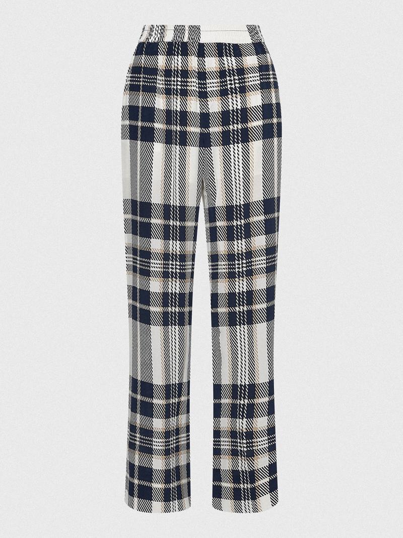 Pantalon Tommy Hilfiger Icon Silk Pull-On Stewart Tartan Femme Bleu | FR_W21245