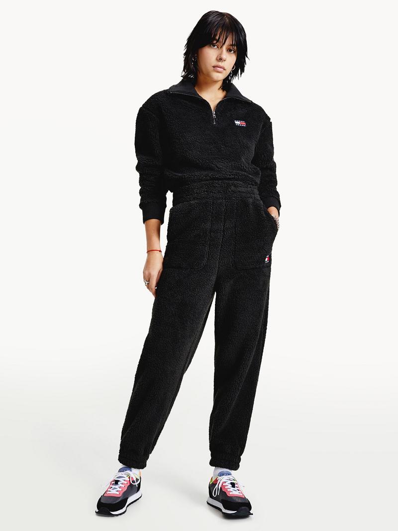 Pantalon Tommy Hilfiger Recycled Fleece Sweatpant Femme Noir | FR_W21248